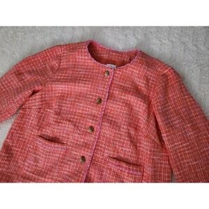 J. Jill Womens Plus 2X Dahlia Tweed Clementine Fringe Pockets Blazer Jacket